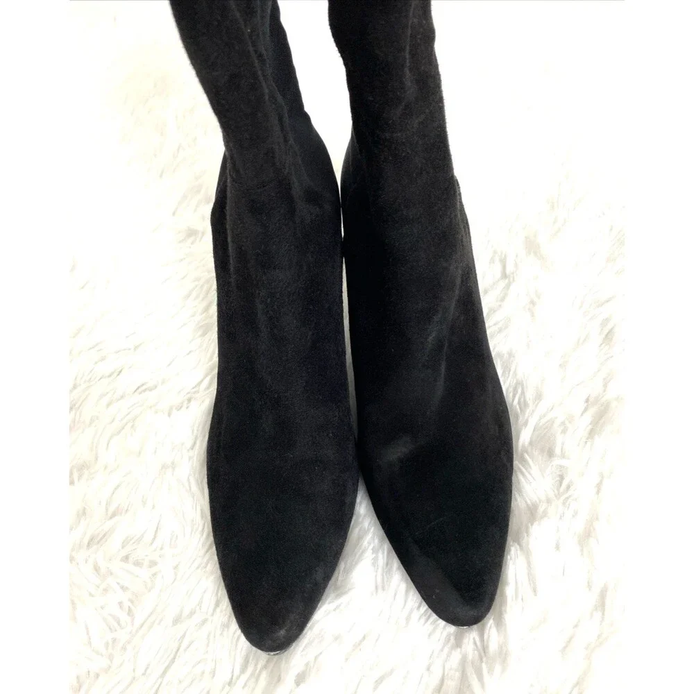 Stuart Weitzman Womens Suede Over The Knee Boots Size 36 Pull On Black Heeled